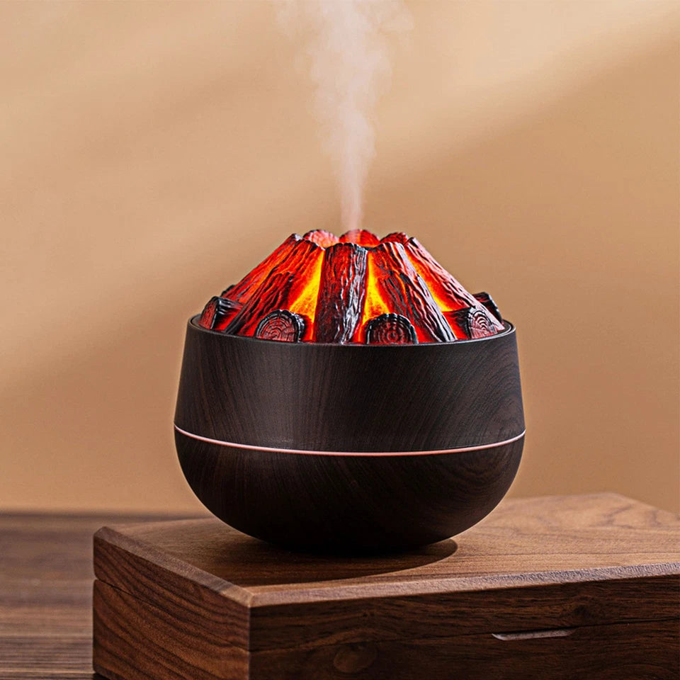 Charcoal Flame Humidifier Aromatherapy Essential Oil Diffuser 300Ml Mist Ultrasonic Humidifier for Bedroom Office Night Light