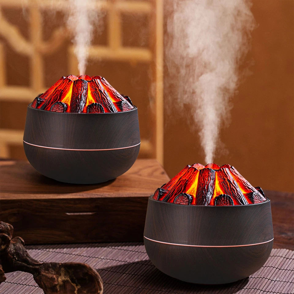 Charcoal Flame Humidifier Aromatherapy Essential Oil Diffuser 300Ml Mist Ultrasonic Humidifier for Bedroom Office Night Light