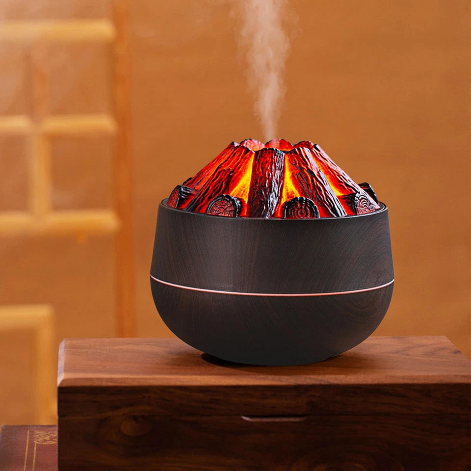 Charcoal Flame Humidifier Aromatherapy Essential Oil Diffuser 300Ml Mist Ultrasonic Humidifier for Bedroom Office Night Light