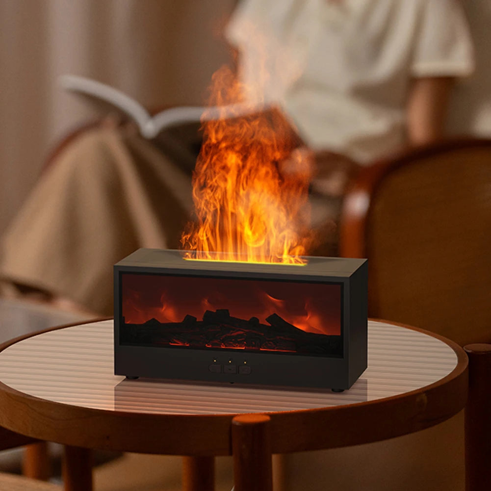 Dynamic Flame Fireplace Air Humidifier Waterless Auto-Off Aroma Essential Oil Diffuser with Remote & Realistic Fireplace Lights