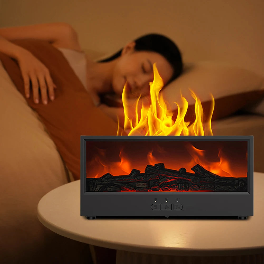 Dynamic Flame Fireplace Air Humidifier Waterless Auto-Off Aroma Essential Oil Diffuser with Remote & Realistic Fireplace Lights