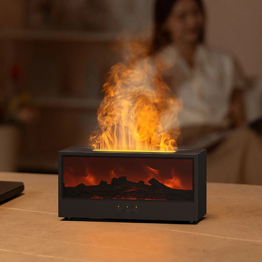 Dynamic Flame Fireplace Air Humidifier Waterless Auto-Off Aroma Essential Oil Diffuser with Remote & Realistic Fireplace Lights