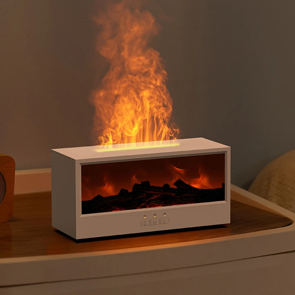Dynamic Flame Fireplace Air Humidifier Waterless Auto-Off Aroma Essential Oil Diffuser with Remote & Realistic Fireplace Lights