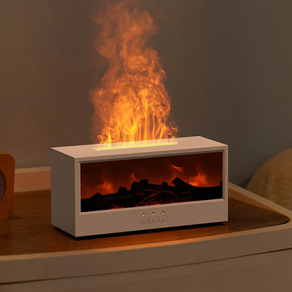 Dynamic Flame Fireplace Air Humidifier Waterless Auto-Off Aroma Essential Oil Diffuser with Remote & Realistic Fireplace Lights