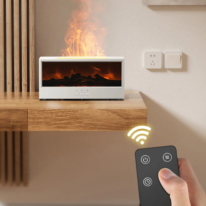 Dynamic Flame Fireplace Air Humidifier Waterless Auto-Off Aroma Essential Oil Diffuser with Remote & Realistic Fireplace Lights