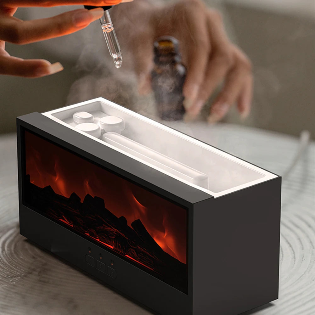 Dynamic Flame Fireplace Air Humidifier Waterless Auto-Off Aroma Essential Oil Diffuser with Remote & Realistic Fireplace Lights