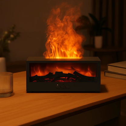 Dynamic Flame Fireplace Air Humidifier Waterless Auto-Off Aroma Essential Oil Diffuser with Remote & Realistic Fireplace Lights
