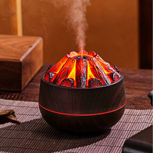Charcoal Flame Humidifier Aromatherapy Essential Oil Diffuser 300Ml Mist Ultrasonic Humidifier for Bedroom Office Night Light